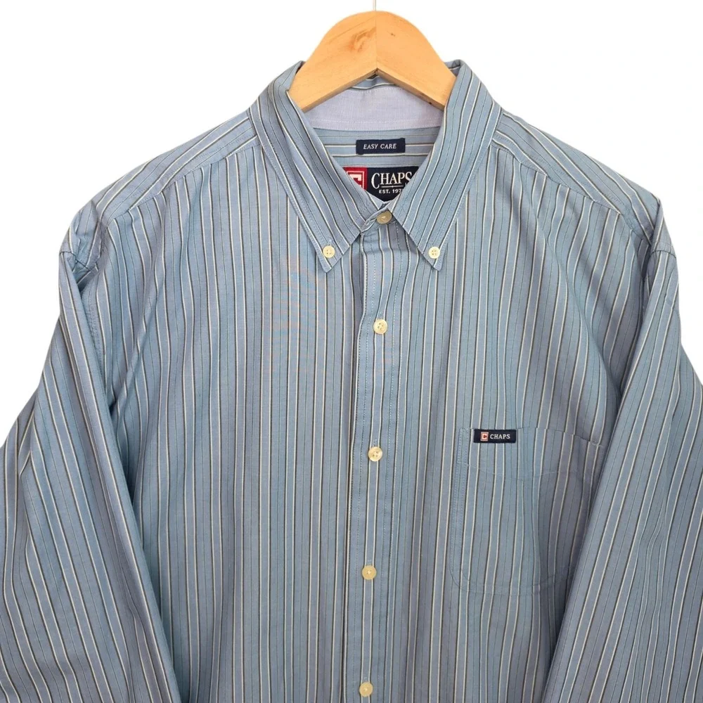Chaps Shirt Mens XL Blue Striped Button Down‎ Easy Care Cotton Blend Casual